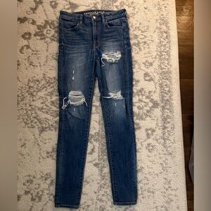 American Eagle Dark Blue Ripped Skinny Jeans
